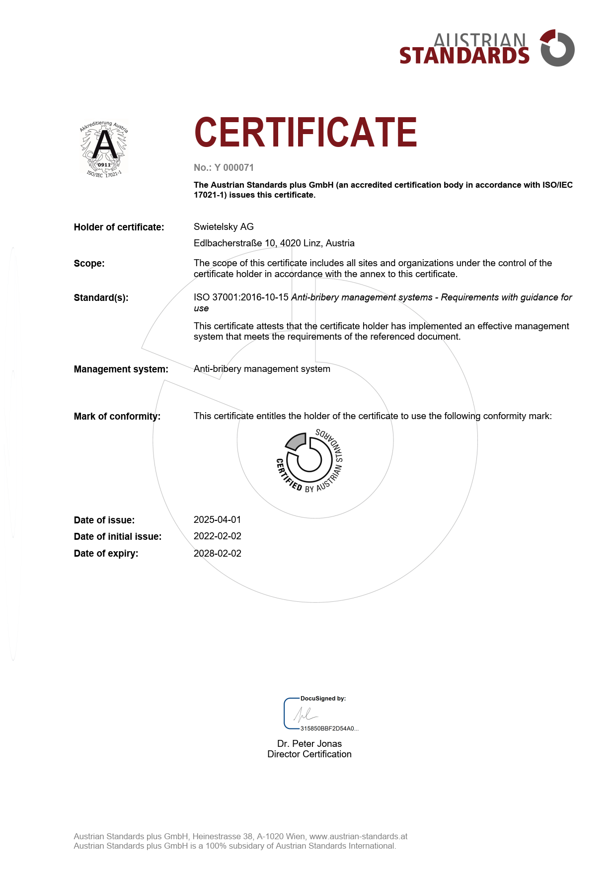 ISO Certificate 37001 Y 000071 20250401 EN GB 1